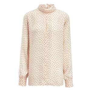 Joseph French Designer Heart Spot Leya Blouse Silk‎ Ecru Berry Mock Neck 38 6